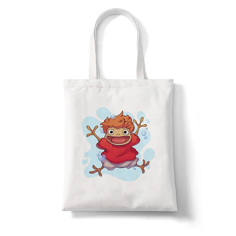 Japan Manga Ponyo Women Canvas Tote Bag Eco Shopping Bag Large Capacity Shoulder Bag For Women 2 - Ponyo Merch