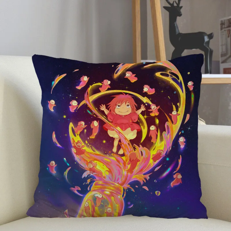 Musife Ponyo On The Cliff Pillowcase Custom Square Pillow Cover Case Zipper Pillowcase 35X35 40x40 - Ponyo Merch