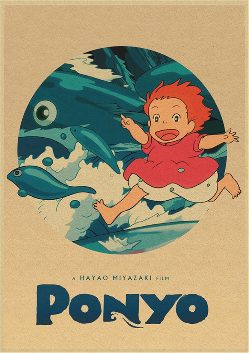 Vintage Posters Ponyo On The Cliff Hayao Miyazaki Poster Home Decor Wall Sticker Retro Decorative Painting 12 - Ponyo Merch