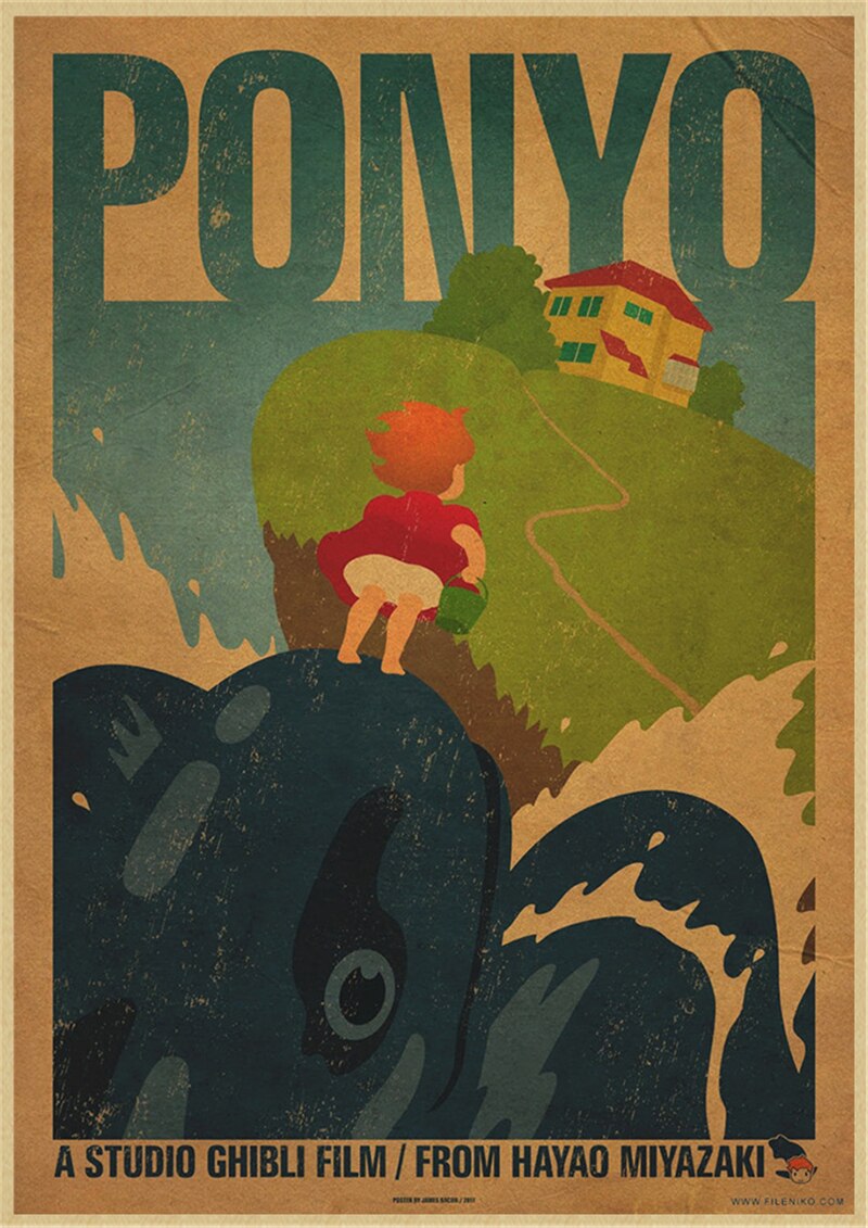 Vintage Posters Ponyo On The Cliff Hayao Miyazaki Poster Home Decor Wall Sticker Retro Decorative Painting 14 - Ponyo Merch