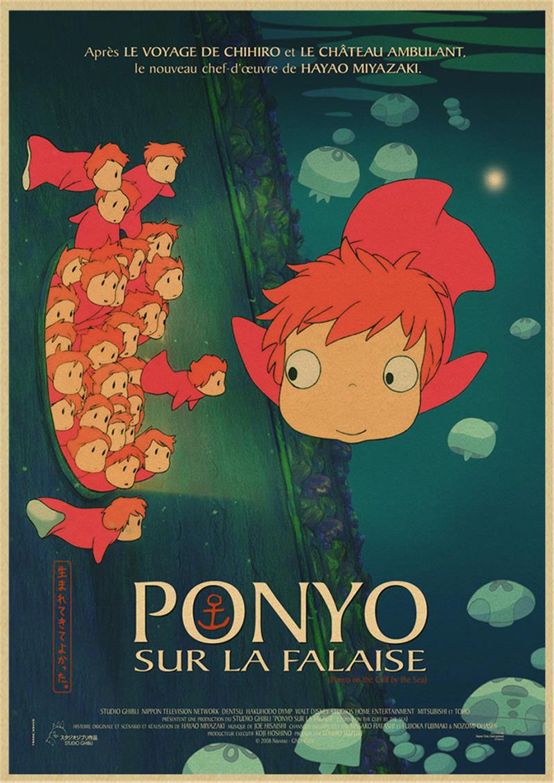 Vintage Posters Ponyo On The Cliff Hayao Miyazaki Poster Home Decor Wall Sticker Retro Decorative Painting 15 - Ponyo Merch