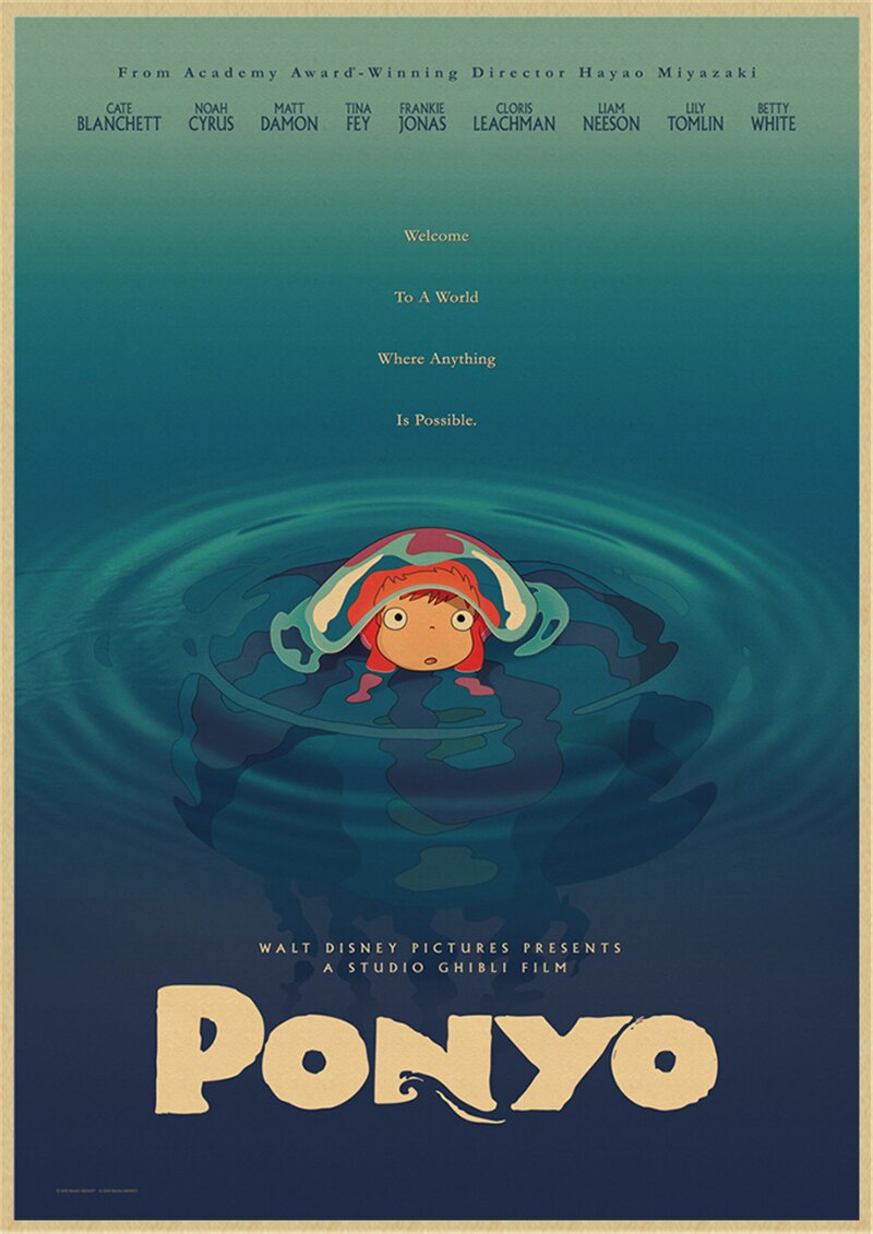 Vintage Posters Ponyo On The Cliff Hayao Miyazaki Poster Home Decor Wall Sticker Retro Decorative Painting 16 - Ponyo Merch