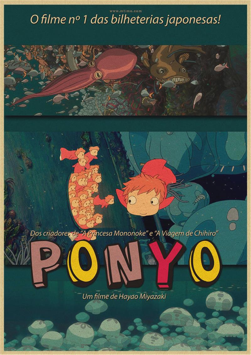 Vintage Posters Ponyo On The Cliff Hayao Miyazaki Poster Home Decor Wall Sticker Retro Decorative Painting 18 - Ponyo Merch
