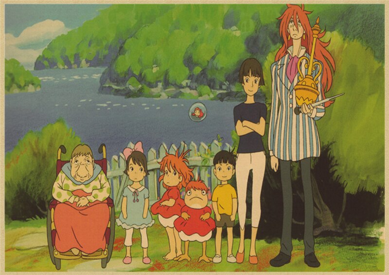 Vintage Posters Ponyo On The Cliff Hayao Miyazaki Poster Home Decor Wall Sticker Retro Decorative Painting 19 - Ponyo Merch