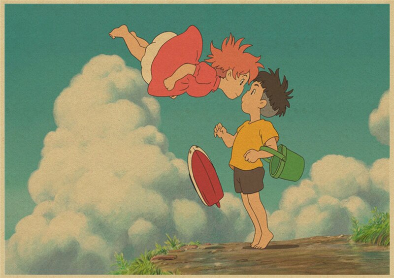 Vintage Posters Ponyo On The Cliff Hayao Miyazaki Poster Home Decor Wall Sticker Retro Decorative Painting 2 - Ponyo Merch
