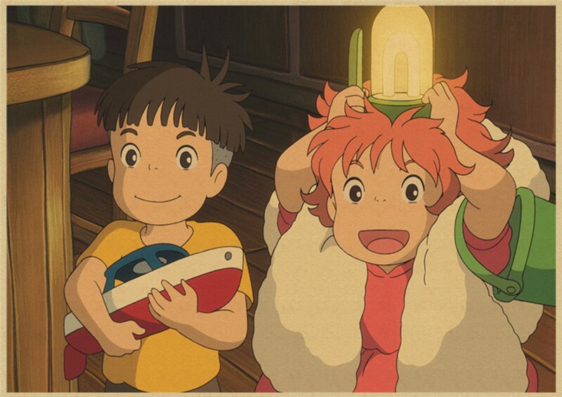 Vintage Posters Ponyo On The Cliff Hayao Miyazaki Poster Home Decor Wall Sticker Retro Decorative Painting 3 - Ponyo Merch