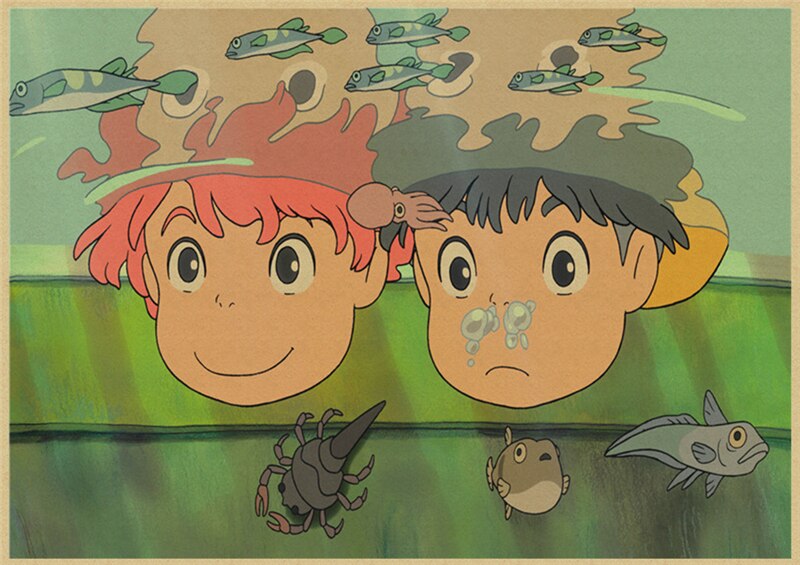 Vintage Posters Ponyo On The Cliff Hayao Miyazaki Poster Home Decor Wall Sticker Retro Decorative Painting 6 - Ponyo Merch