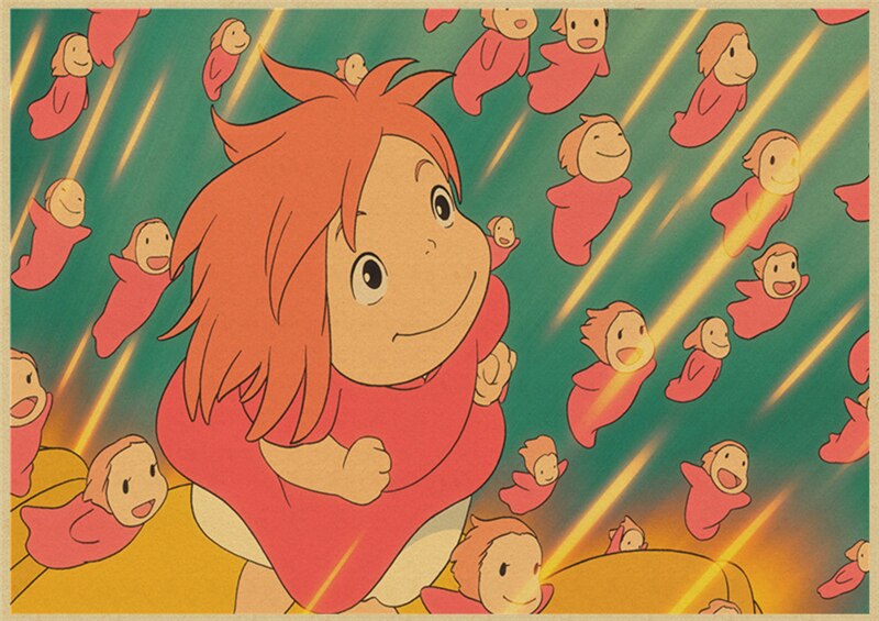 Vintage Posters Ponyo On The Cliff Hayao Miyazaki Poster Home Decor Wall Sticker Retro Decorative Painting 8 - Ponyo Merch