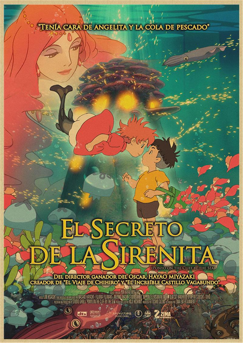 Vintage Posters Ponyo On The Cliff Hayao Miyazaki Poster Home Decor Wall Sticker Retro Decorative Painting 9 - Ponyo Merch